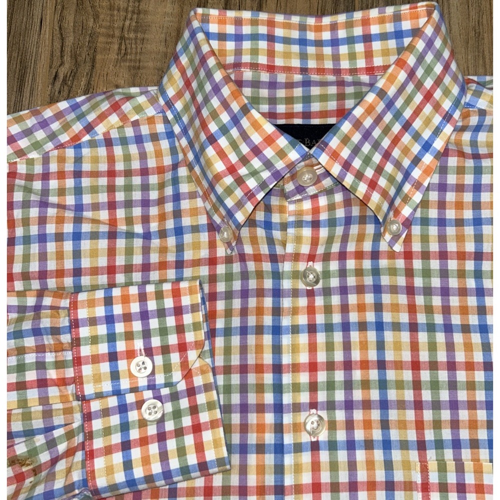 Scott Barber Button Down Shirt Men Medium Gingham Check Plaid Long Sleeve